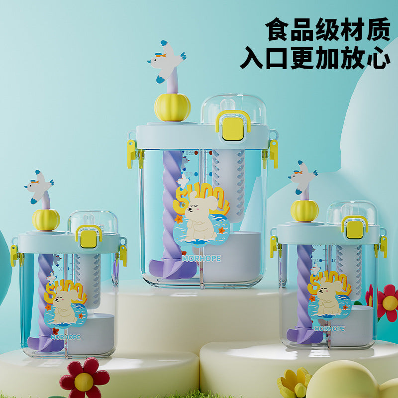 2025 new divided double-drink cup - creative and cute student water bottle for school, one-lid dual-use shaker cup, sports cup