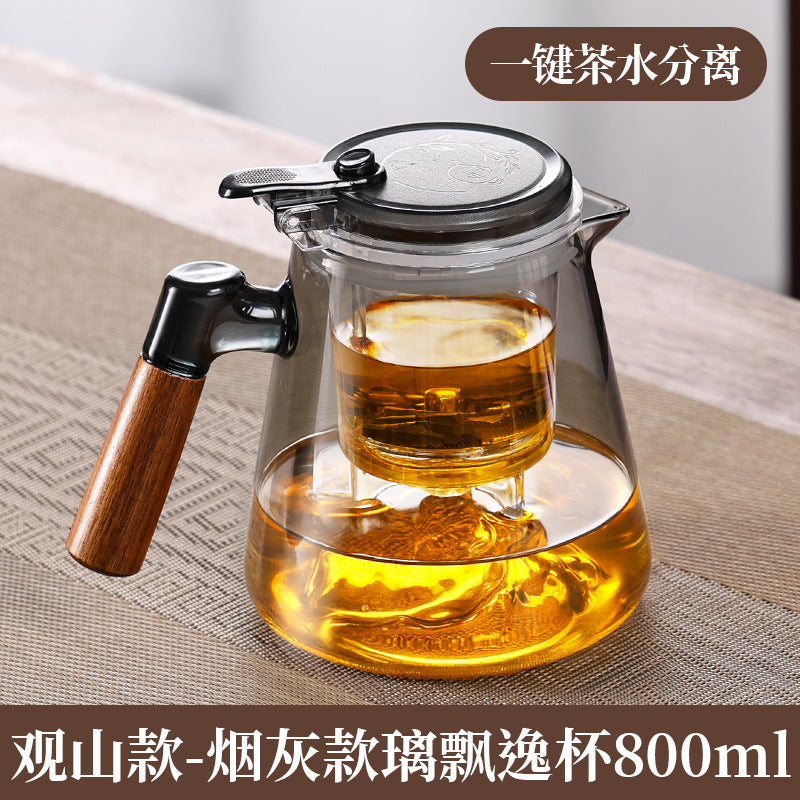 Walnut handle elegant cup high borosilicate glass teapot tea water separation cup tea water separation filter tea maker