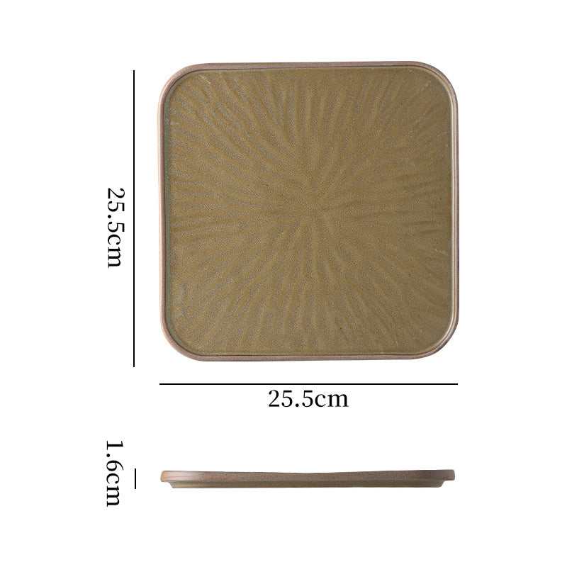 Vintage rustic ceramic steak plate - unique square plate with rim for home, restaurant, hotel, and dessert presentation