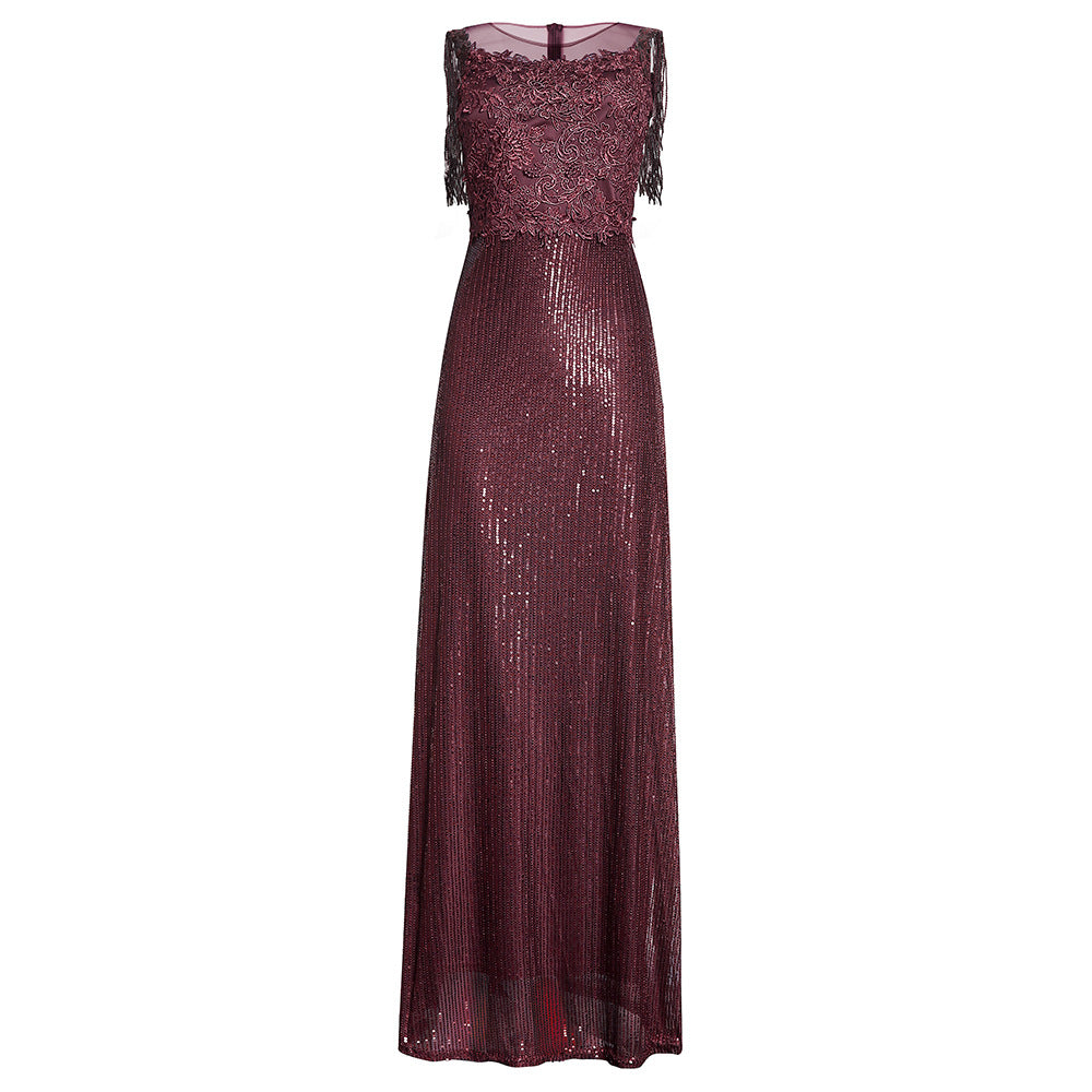 Aliexpress  autumn/winter  sequin tassel african plus size women's evening gown dress for banquets and special occasions