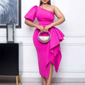 D327export women's clothing  new independent station oblique collar slit ruffles dress sexy european and american dress