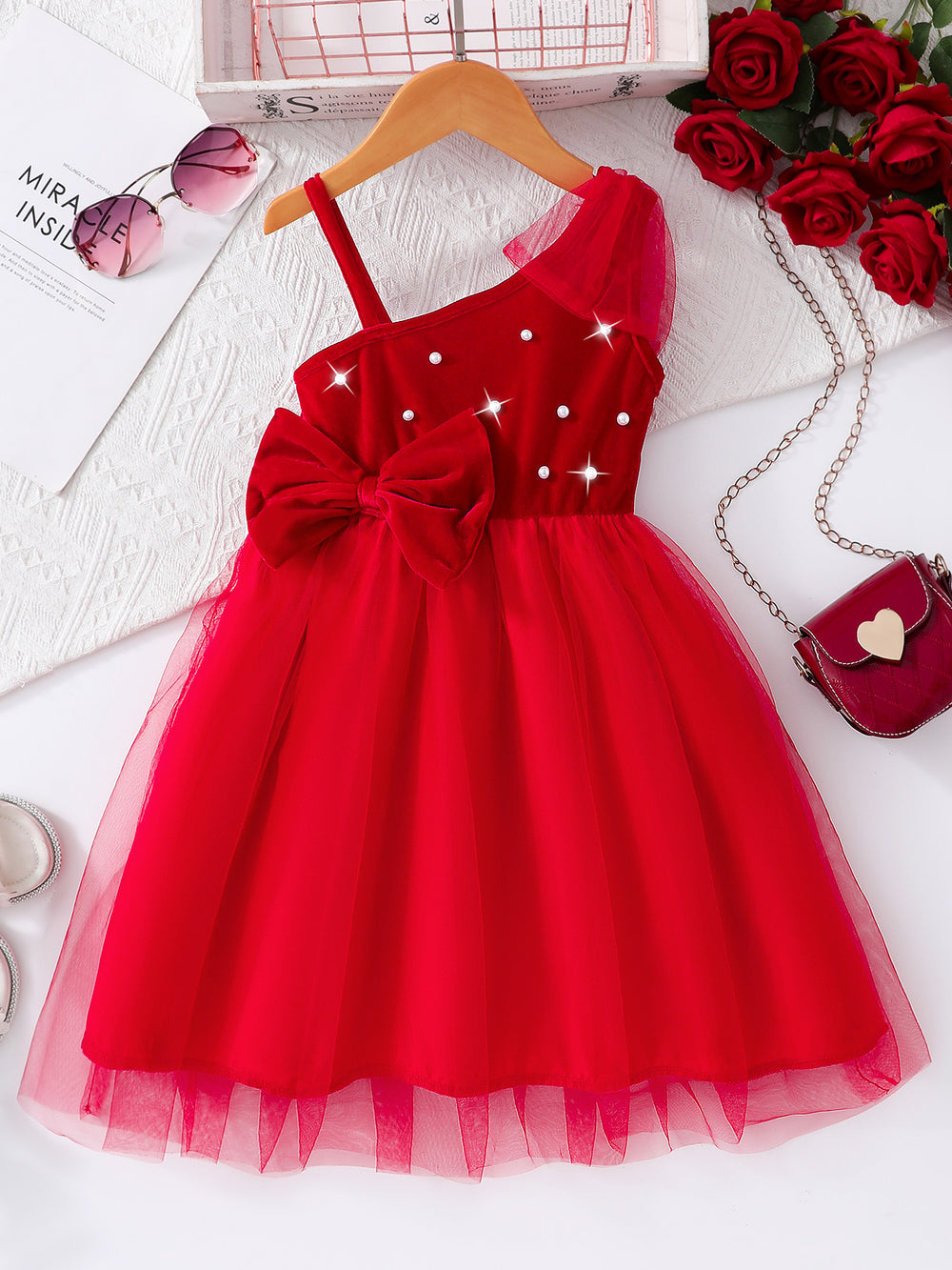 Girls' (sizes) dress, ruffle flutter sleeve ribbed knit mesh round neck summer casual dress