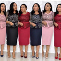 African women's mid-length dress -  &  - round neck printed office lady (ol) commute solid color two-piece dress set