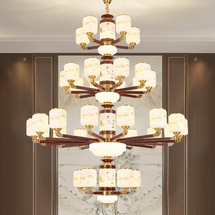 New chinoiserie duplex large chandelier all copper solid wood house living room lamp new arrival chinese style restaurant lamp