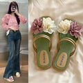 New summer fairy slippers women's summer outwear fashion two-color flower flats one-line sandals women's two-wear sandals