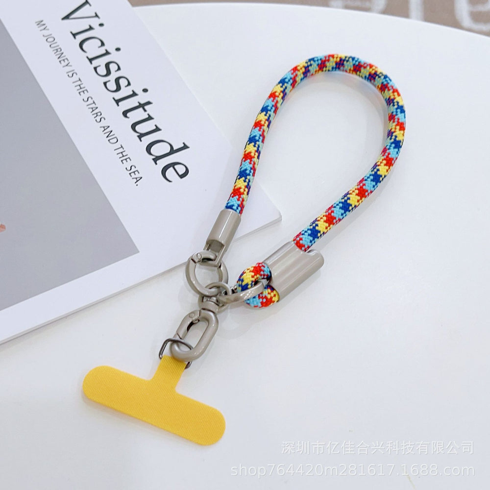 Adjustable polyester wrist lanyard - durable anti-loss phone strap with short chain, sturdy double buckle, and clip for outdoor use