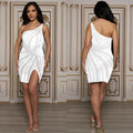 C6685 cross-border   fashion women's solid color mesh rhinestone sleeveless mini dress