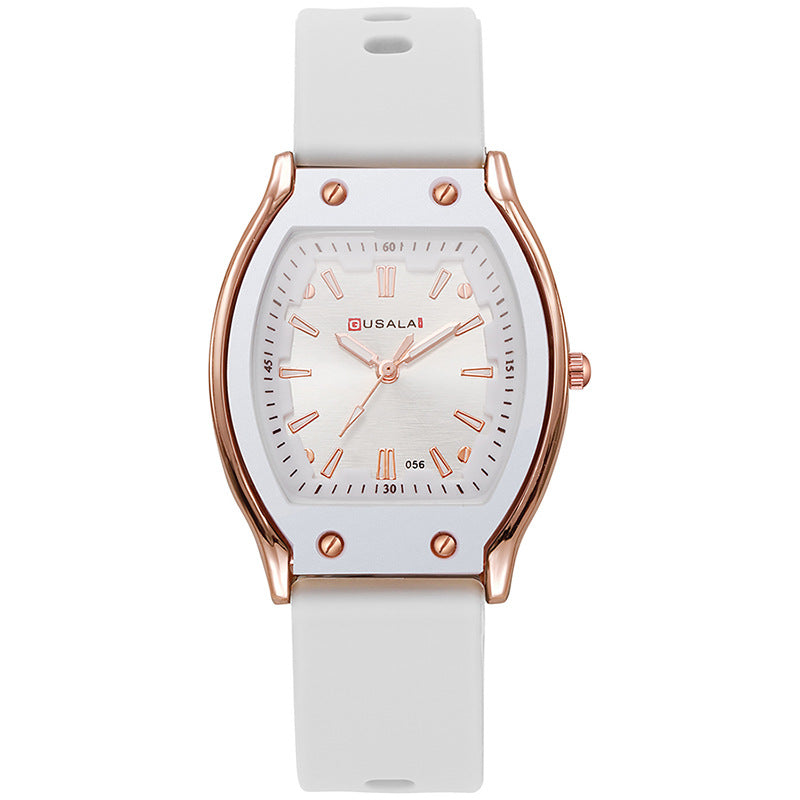 New arrival tweed style wine barrel square women's silicone watch high-looking women's watch student women's niche style quartz watch