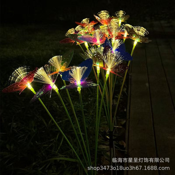 Solar Garden Light Fiber Optic Fiber Butterfly Higan Flower Dandelion Lawn Simulation Outdoor Decorative Light Decorative Waterproof Light