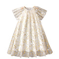 Girls' dress for toddlers and young children, leaf print mesh dress