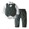 New arrival: boys' spring/autumn outfit - striped vest, cotton white shirt, and trousers suit - perfect for performances and everyday wear