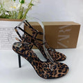 Za2024 new leopard print high heels - elegant single strap stiletto open toe women's shoes - leopard print printed high heel fashion footwear