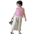 Girls' sleeveless lace-trimmed summer top,  new style: stylish sleeveless lace tank top with bow detail, versatile vest