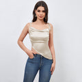 Insnew arrivalfashion cross-border vinegar satin acid tie backsense of designasymmetrical hem silm hot girl shorttops
