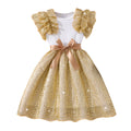 Girls' dress for toddlers and young children, ruffle sleeve ribbed knit cutout patchwork dress