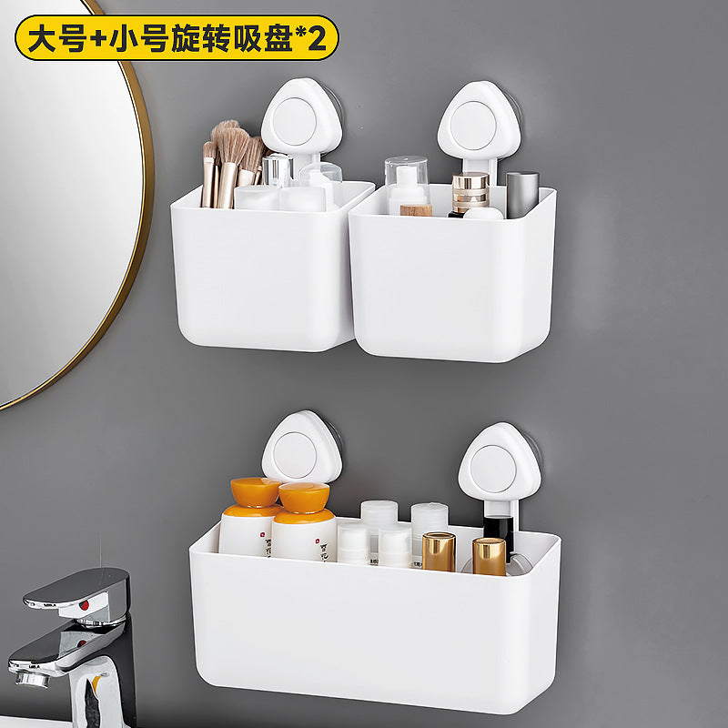 Household bathroom storage box Rectangle plastic suction cup Bathroom rack No punching suction cup wall-mounted storage box