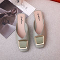 Square buckle toe half slippers women's fashionoutwear 2024new arrivalmuller flat heel buckle square toe lazy sandals women's shoes