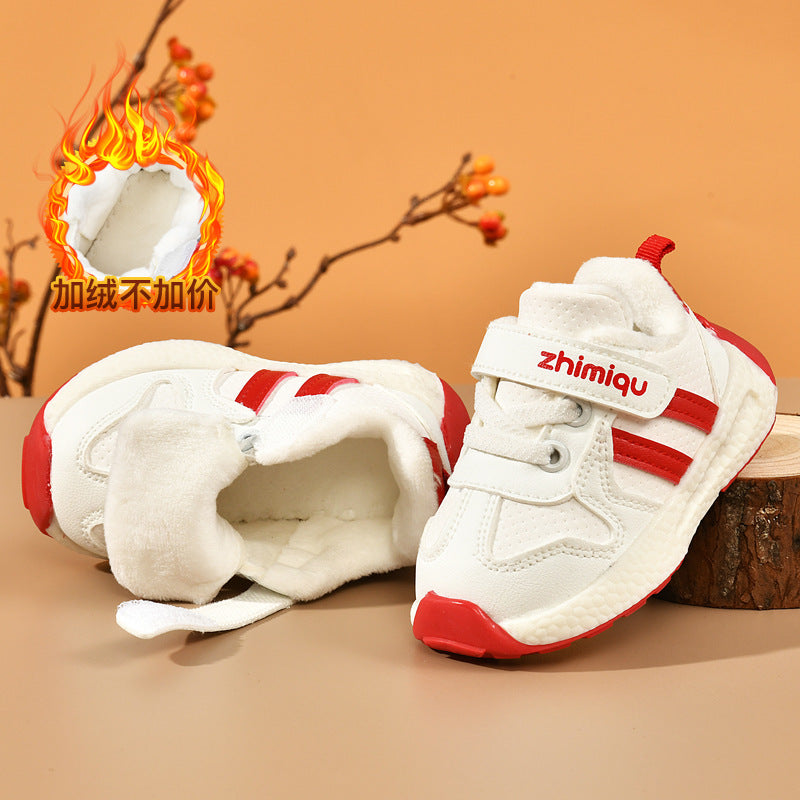 Toddler shoes for baby boys 0-1-3 years old, autumn/winter infant and toddler shoes for baby girls, soft sole non-slip, fleece-lined, extra thick cotton shoes