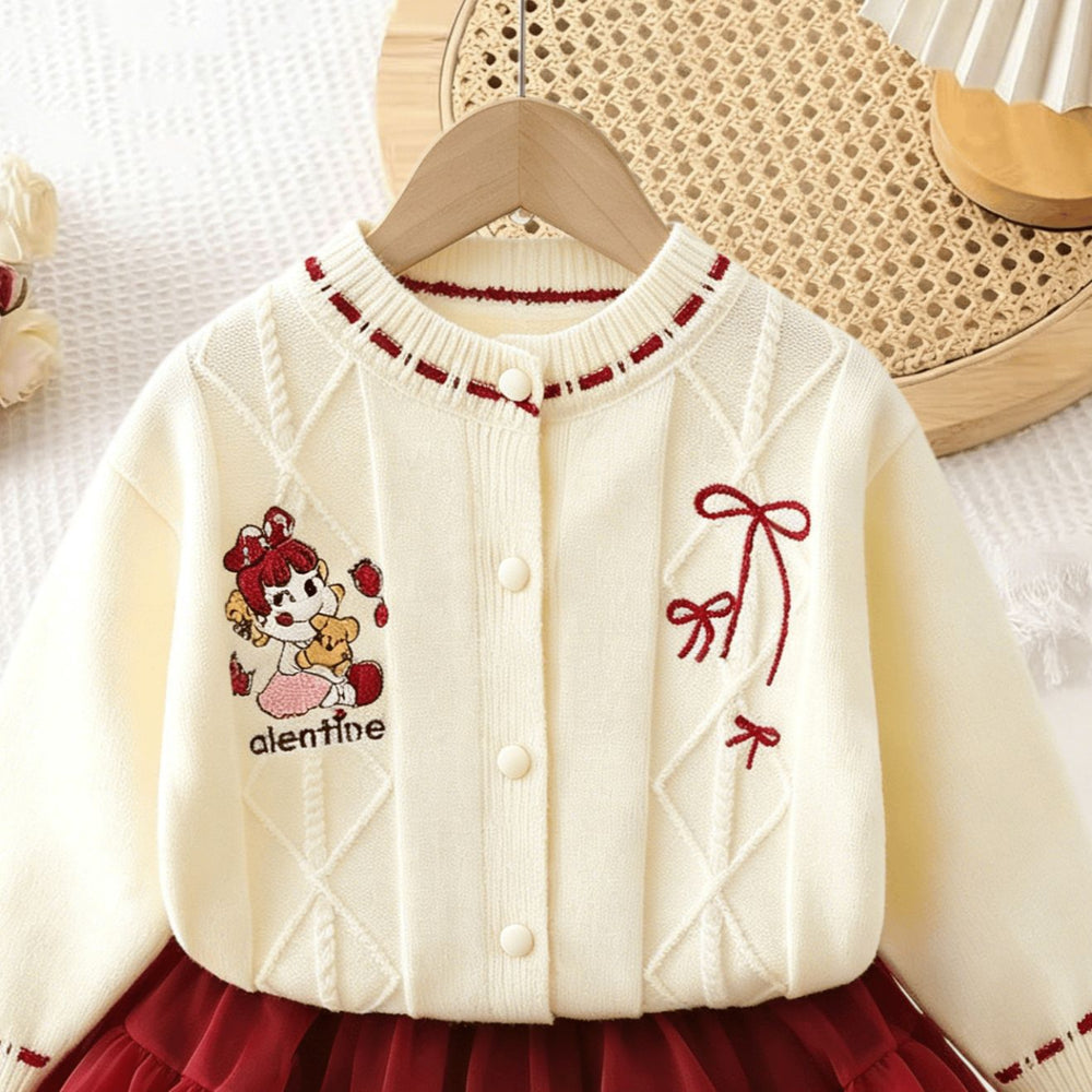 Girls' fall/winter outfit: new knitted cardigan and princess tutu skirt set for little girls - stylish two-piece set with mesh overlay