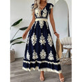 cross-border european and american style beach dress - vacation-inspired printed maxi dress - tiktok/ trend