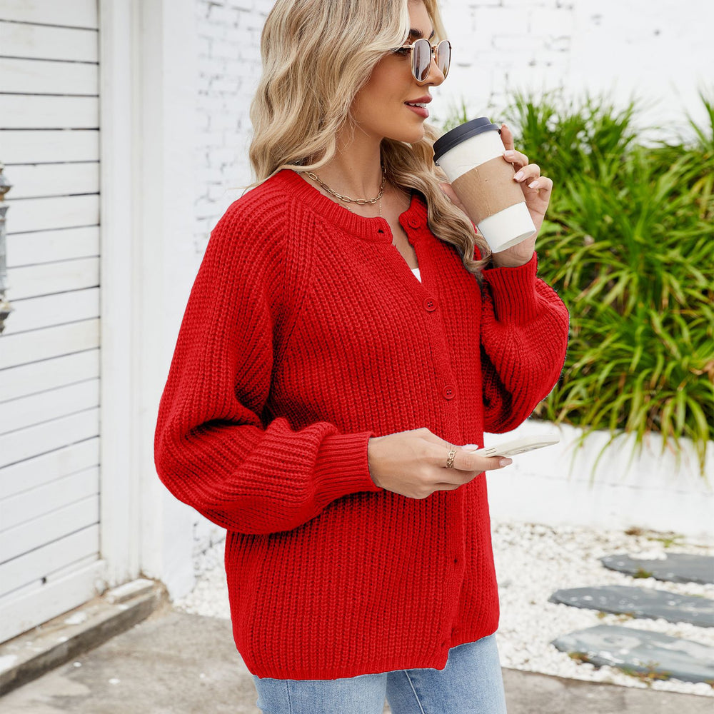 Fashion cross-border export women's clothing new arrival   loosecasual round neck sweater one-row button tops trendy