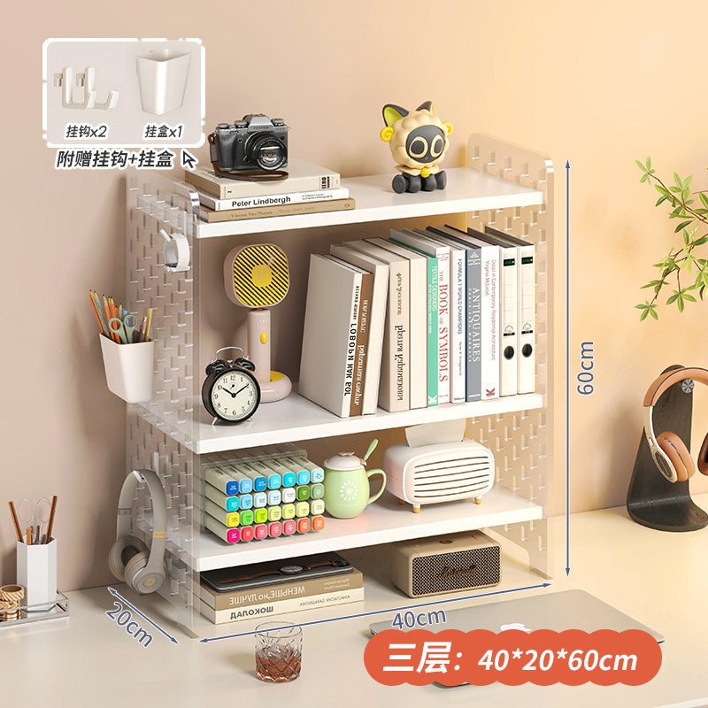 Acrylic desktop organizer, office desk pegboard, computer desk bookshelf, multi-tier storage rack with dividers