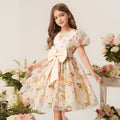 Wholesale girls' printed floral princess dress - holiday style, bubble sleeves, summer dress for little girls