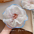 Pink floral mesh large intestine hair tie for women, extra large, high-end, lazy style hair rope, hair accessories, ball head, easiest for match