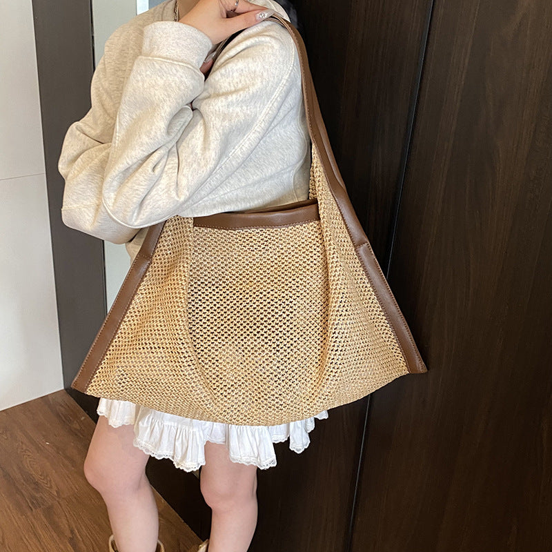 straw woven underarm bag for women, new 2026 spring collection, minimalist and versatile shoulder bag, large capacity practical mother-and-baby bag