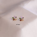 [titanium steel] necklace women's gemstone flower pendant ring earrings suit classy niche clavicle chain earrings jewelry