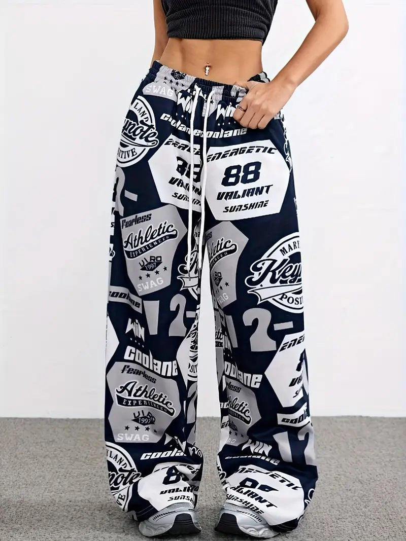 Ready-to-ship  spring/summer european and american women's fashion: new hot girl style pocket streetwear printed loose fit casual pants