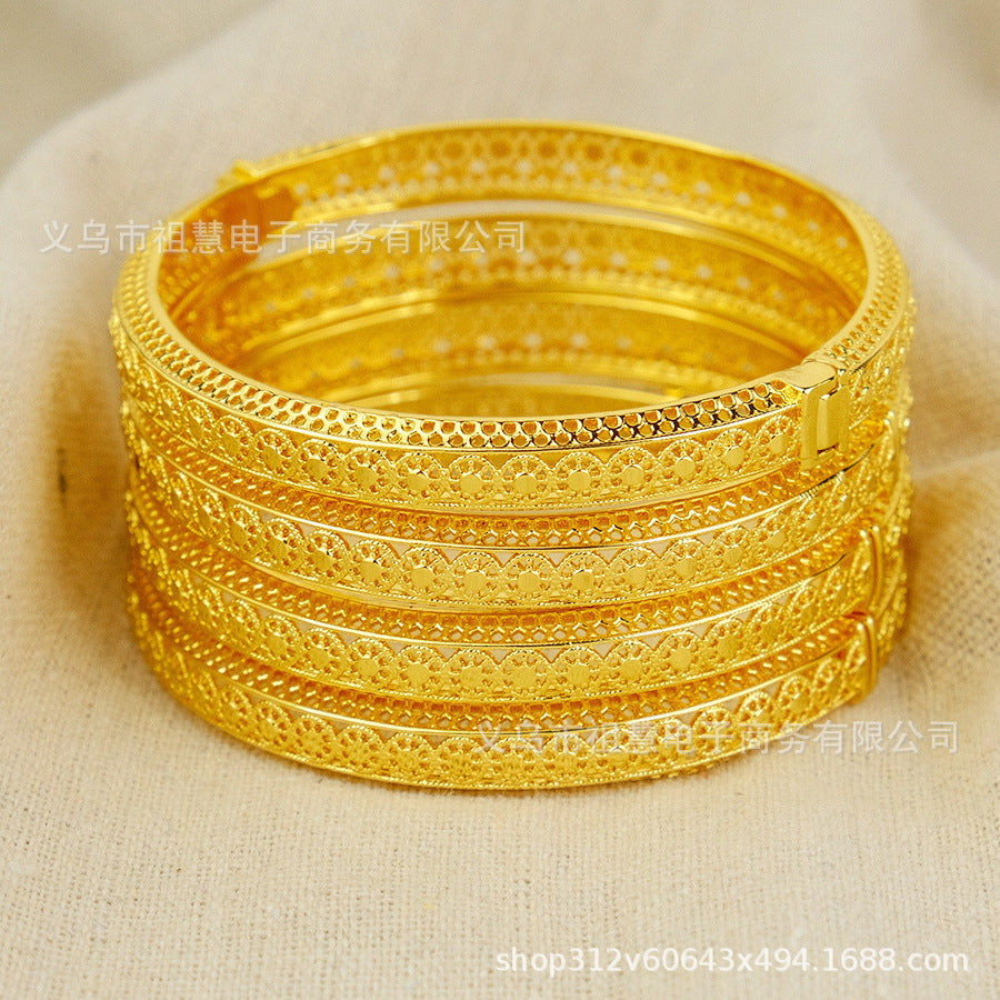 Ethiopian jewelry round glossy cut out pattern design women's gold bracelet dubai african bracelet gift