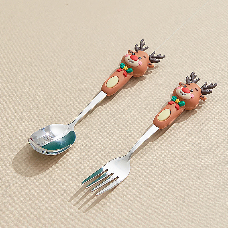 christmas spoon set - cartoon 304 stainless steel santa & reindeer spoons & forks - multi-piece gift box set