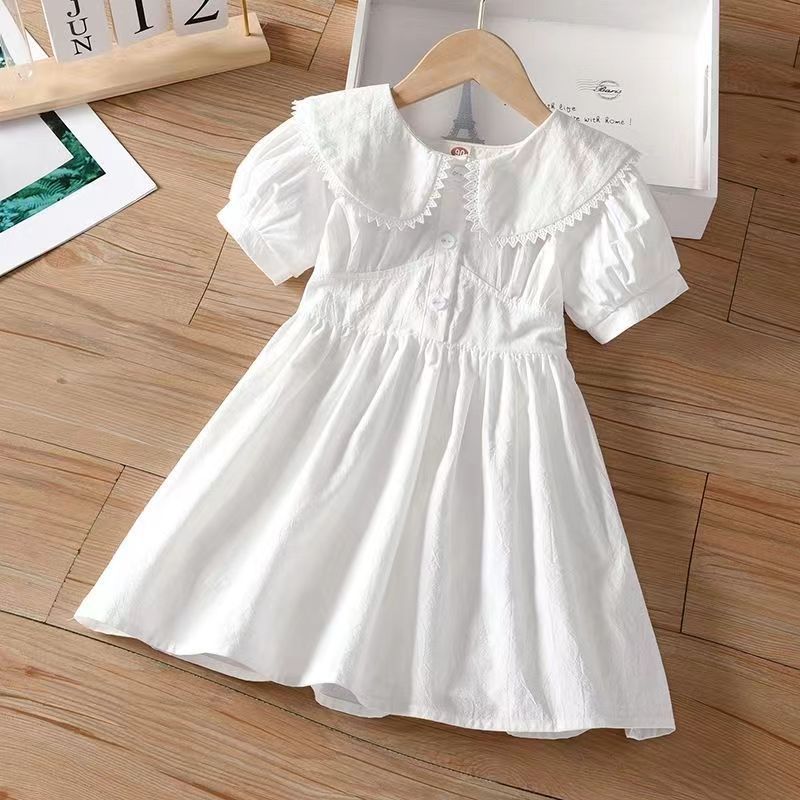 Girls' summer dress  new style chic cardigan slip dress baby solid color princess dress kids short sleeve skirt