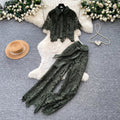 French chic, sophisticated lace cutout short sleeve top and wide-leg pant set - premium summer collection