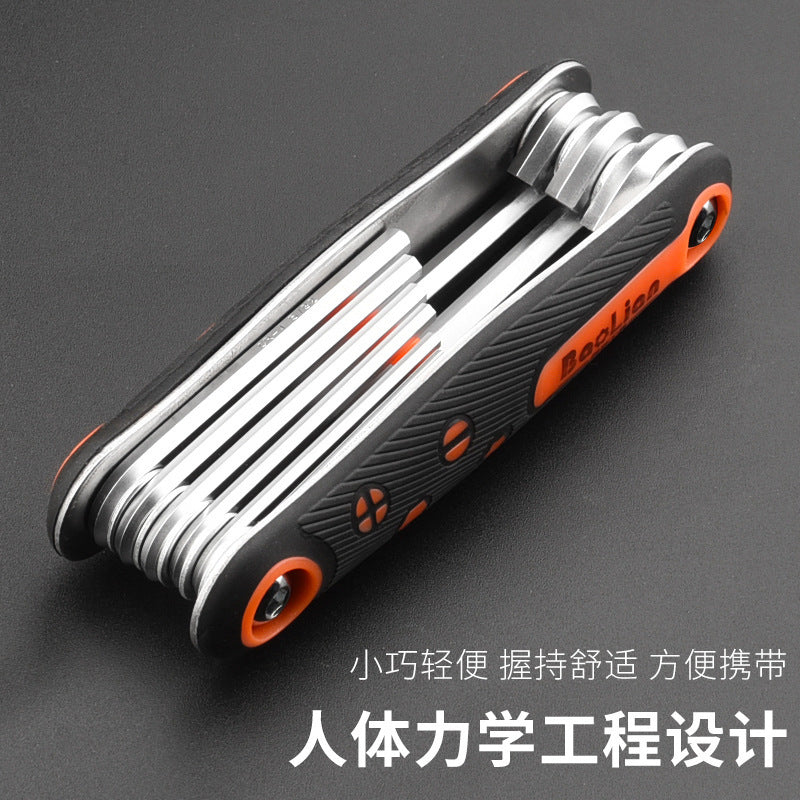 Folding hex key wrench set - metric & imperial, torx screwdriver, universal 6-point hex key wrench