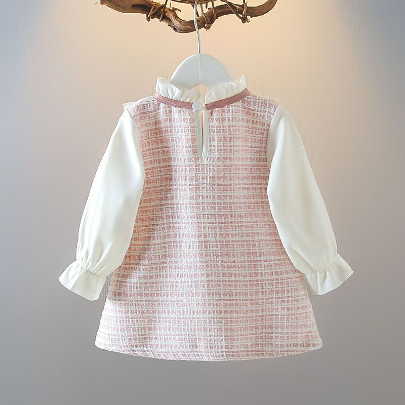 Super cute girl baby dress spring & fall baby dress tweed style princess dress girl spring style dress