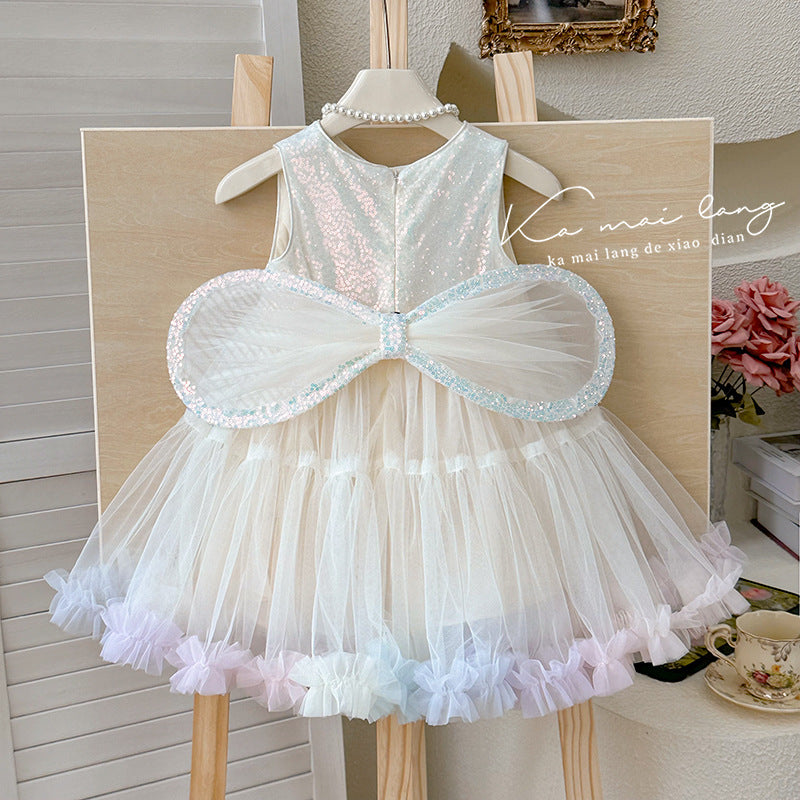 【custom wholesale】girls' sequin sleeveless butterfly wing tutu fairy dress birthday party dress