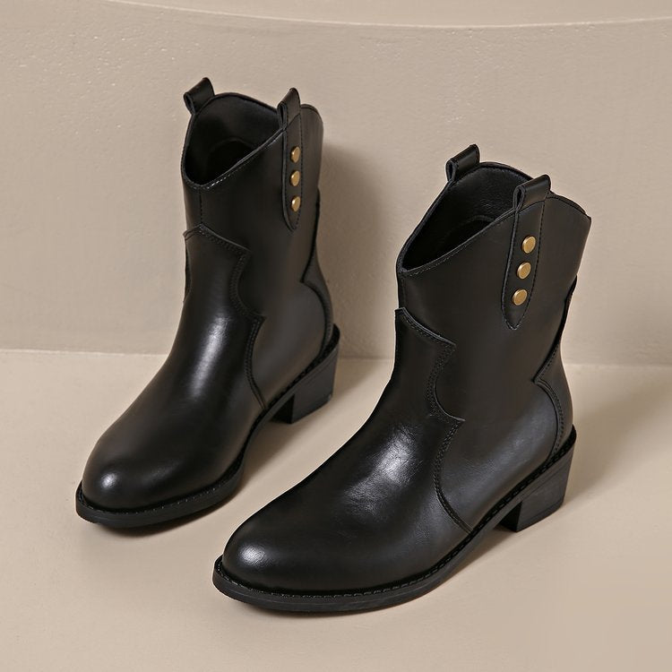 autum medium heel pointed toe thick sole short boots women's large size 40-43 foreign trade cross-border women's boots martin boots retro ankle