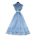 Korean style lace hollow-out sleeveless a-line dress - women's summer high-waisted slimming commute elegant long dress