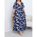 plus size cross-border new arrival  women's original elegancev neckprintingdress cuff flow