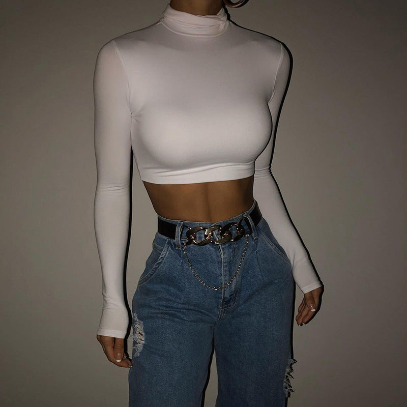 European and american style women's base layer top,  fall/winter new arrival, long sleeve turtleneck cropped sexy slim-fit undershirt