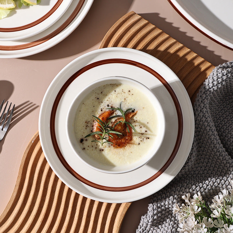 Japanese retro line ceramic plate casual small bowl western steak dinner plate for homesuit bowl plate wholesale