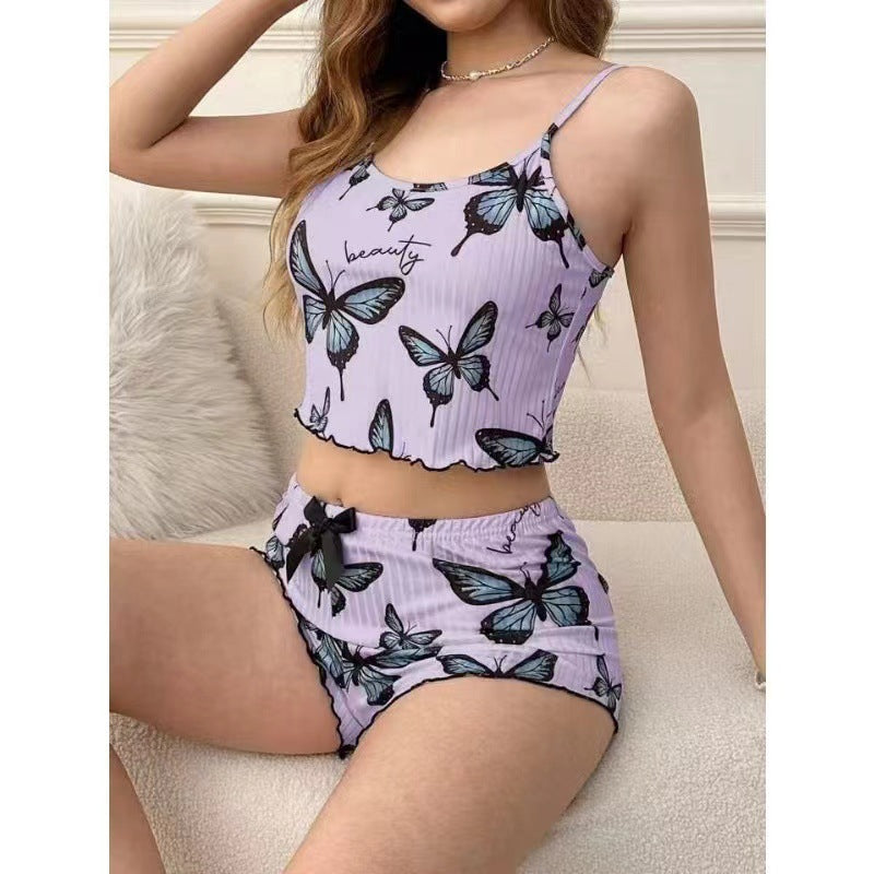 new women's butterfly print cami shorts loungewear - casual & wearable as sleepwear