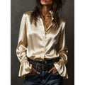new arrival: solid color wale satin long sleeve blouse