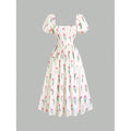 listing: new  women's original elegant square neck puff sleeve printed dress