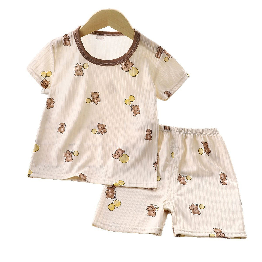 Kids' summer ice silk short-sleeve set - lightweight air conditioning suit for boys and girls, toddler and children's sleepwear, loungewear, and children's clothing