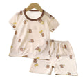 Kids' summer ice silk short-sleeve set - lightweight air conditioning suit for boys and girls, toddler and children's sleepwear, loungewear, and children's clothing