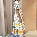 summer new women's clothing: cross-border european and american hot seller - elegant commute, sweet print, round neck, a-line maxi dress
