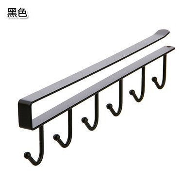 Wrought iron cabinet storage hanger multi-functional hook, wardrobe finishing rack, kitchen water cup non-marking nail-free hook 6 hooks